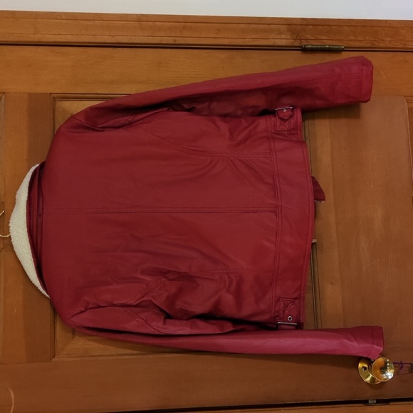 Yoki Red Faux Leather Motorcycle Jacket Detachable Faux Shearling Collar Lined M - Picture 9 of 12